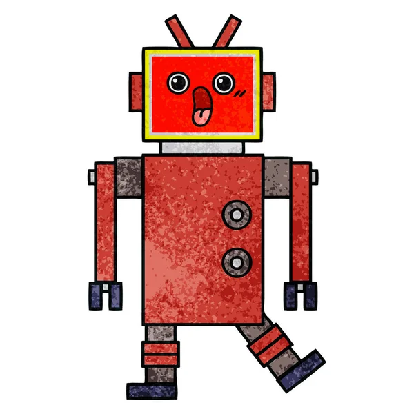 Robot de dibujos animados de textura grunge retro — Vector de stock