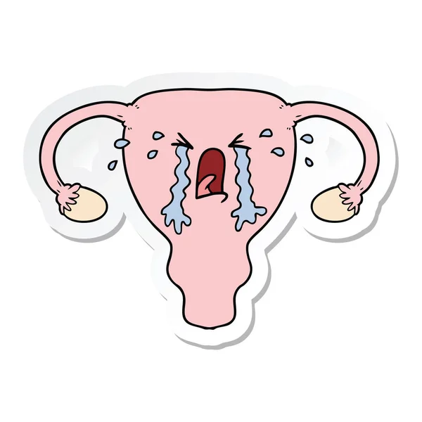 Autocollant d'un utérus de dessin animé pleurer — Image vectorielle
