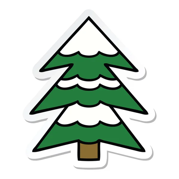 Sticker of a cute cartoon snow covered tree — Stock Vector