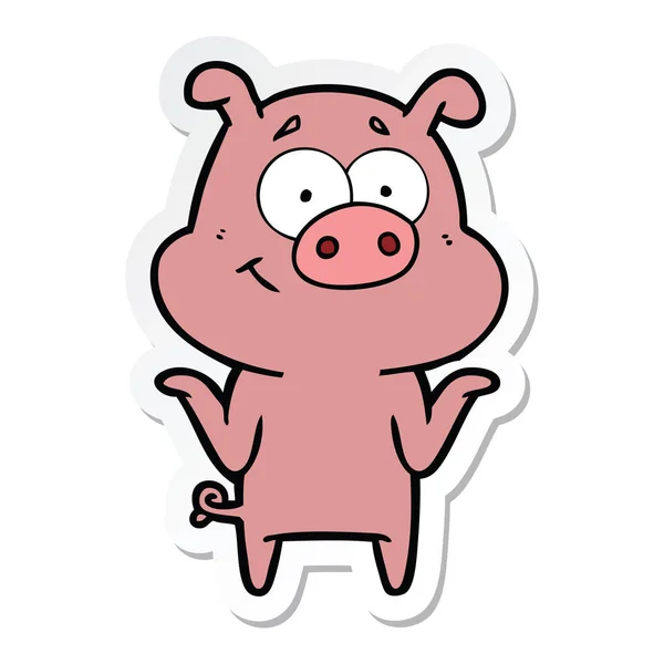 Klistermärke av en lycklig tecknad gris — Stock vektor