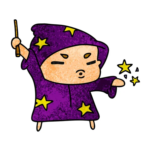 Textured cartoon  cute kawaii wizard child — Stock Vector
