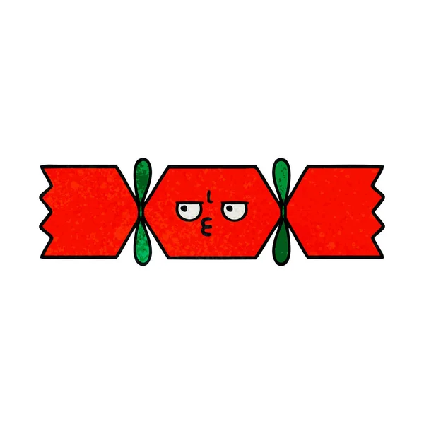 Retro Grunge Texture Cartone Animato Cracker Natale — Vettoriale Stock