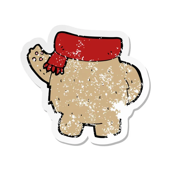 Adesivo angustiado retro de um corpo de urso de pelúcia de desenho animado —  Vetores de Stock