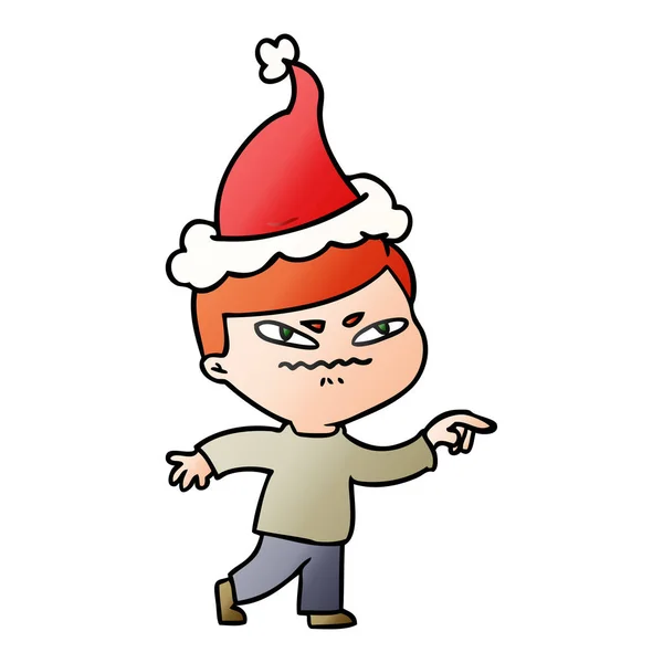 Dibujado Mano Caricatura Gradiente Hombre Enojado Señalando Con Sombrero Santa — Vector de stock