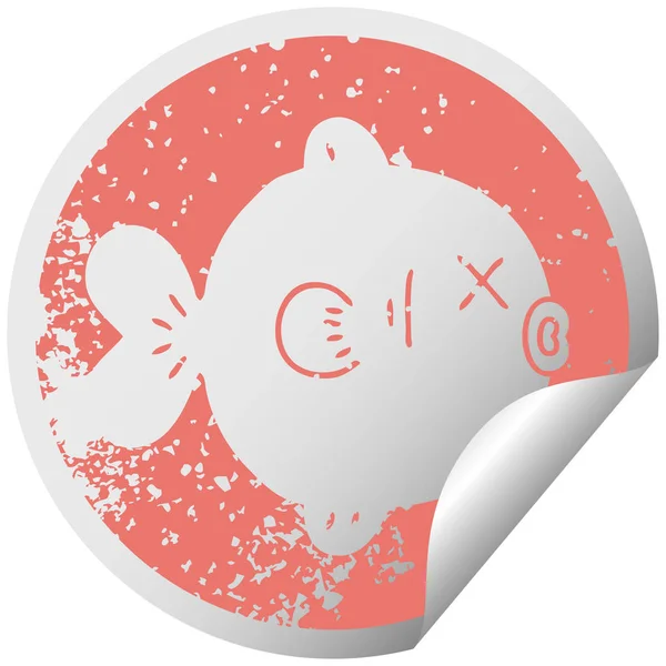Distressed Circular Peeling Sticker Quirky Symbol Fish — Stock Vector