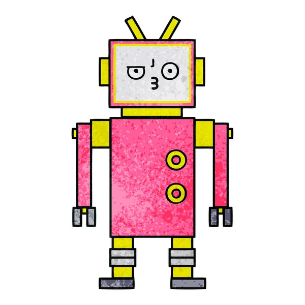 Retro Grunge Texture Cartone Animato Robot — Vettoriale Stock