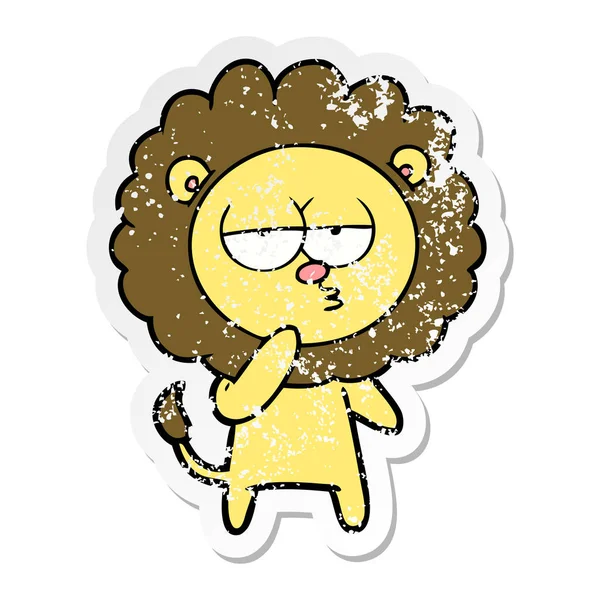 Distressed Sticker Cartoon Tired Lion — Stock Vector