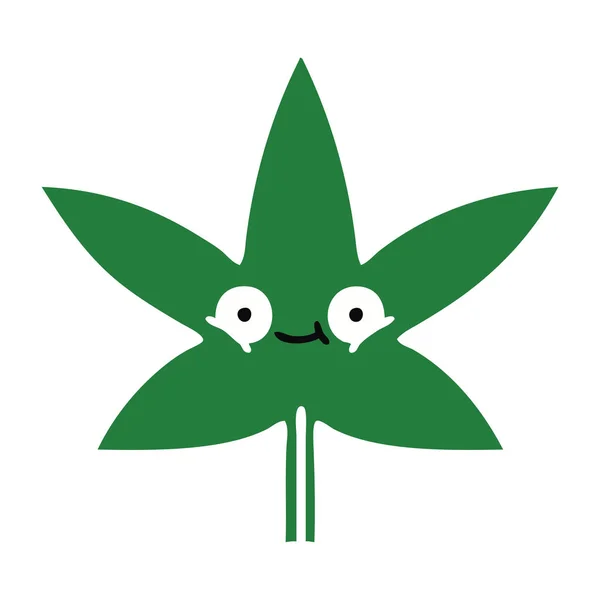 Plochý Barevný Retro Kreslený Marihuana Leaf — Stockový vektor