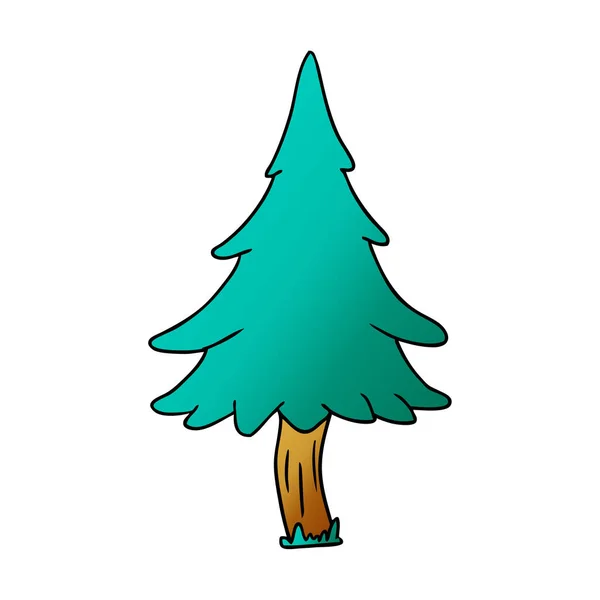 Hand Dras Gradient Tecknad Doodle Skogsmark Barrträd — Stock vektor