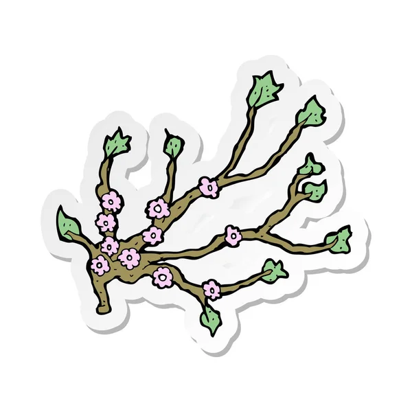 Sticker of a cartoon flowering branch — Stock Vector