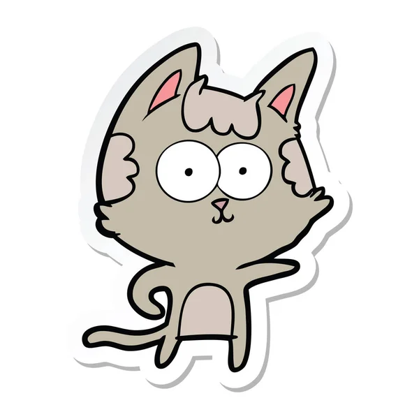 Etiqueta Gato Feliz Desenho Animado Apontando — Vetor de Stock