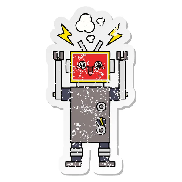 Sevimli Çizgi Mutlu Robot Sıkıntılı Etiket — Stok Vektör