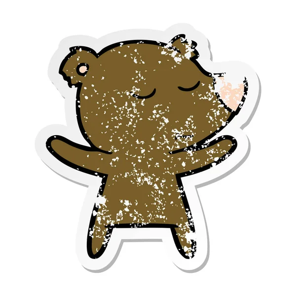 幸せな漫画のクマの苦しめられたステッカー — ストックベクタ