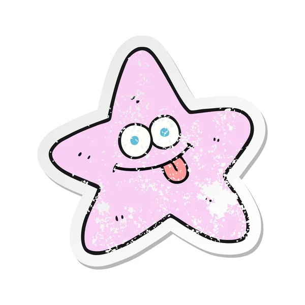 Retro Noodlijdende Sticker Voor Een Tekenfilm Starfish — Stockvector