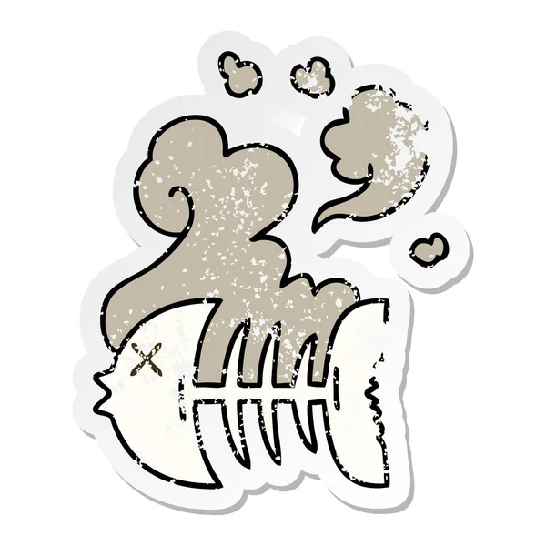Etiqueta Angustiada Esqueleto Peixe Morto Desenho Animado Mão Peculiar —  Vetores de Stock