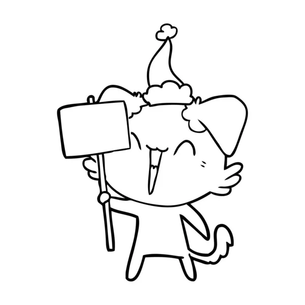 Mutlu Küçük Santa Şapka Işareti Tutarak Bir Köpek Çizim Için — Stok Vektör