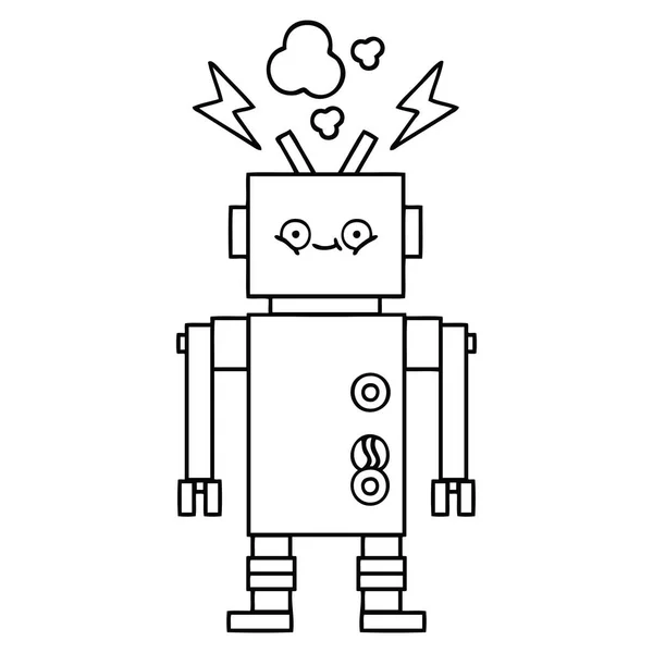 Rysowanie linii kreskówka nieprawidłowe działanie robota — Wektor stockowy