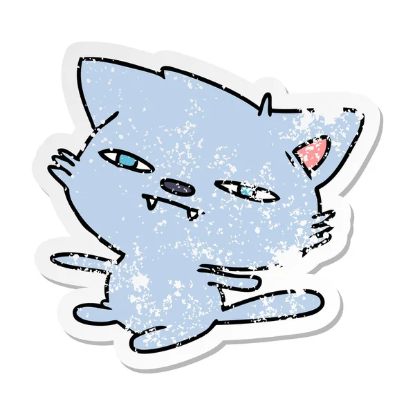 Desenhos animados etiqueta angustiado de gato kawaii bonito — Vetor de Stock
