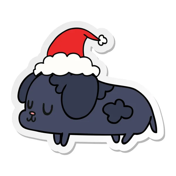 Adesivo Natale Disegnato Mano Cartone Animato Cane Kawaii — Vettoriale Stock