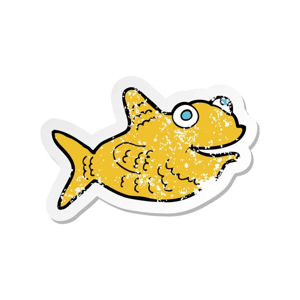 Retro distressed nálepka cartoon šťastný ryb — Stockový vektor