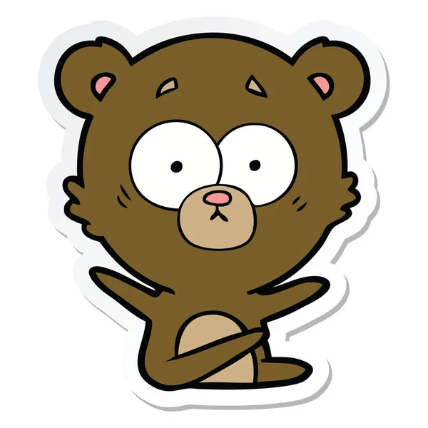 Pegatina de un oso sorprendido de dibujos animados — Vector de stock