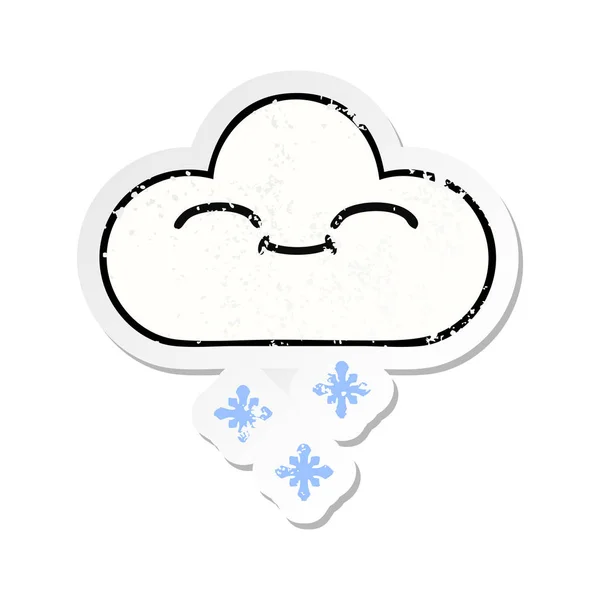 Verontruste sticker van een leuke cartoon sneeuw wolk — Stockvector