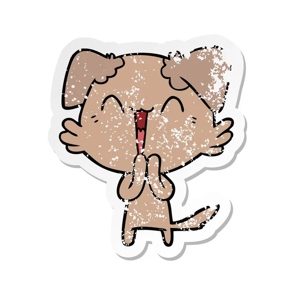 Etiqueta Angustiada Desenho Animado Pequeno Cão Rindo — Vetor de Stock
