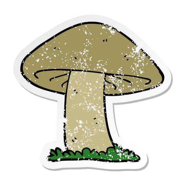 Autocollant affligé d'un champignon dessin animé — Image vectorielle