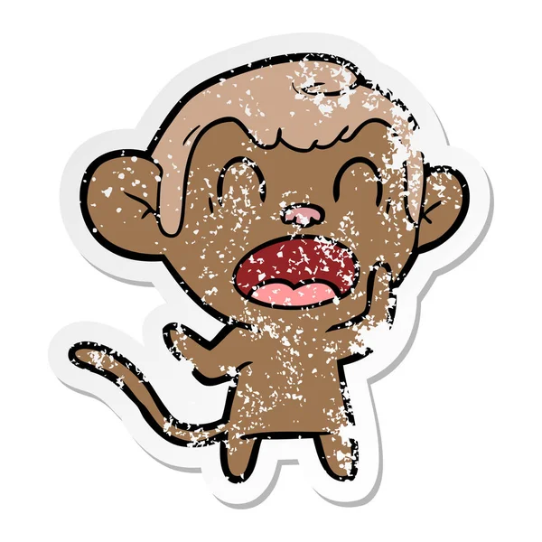 Distressed sticker of a shouting cartoon monkey — Stock Vector