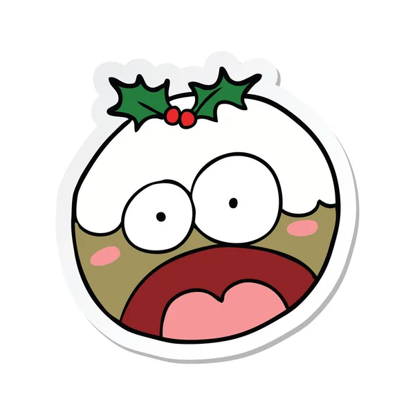 Sticker of a cartoon shocked chrstmas pudding — Stock Vector