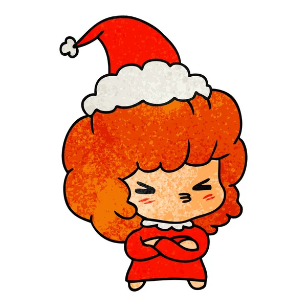 Christmas textured cartoon of kawaii girl — Stock Vector