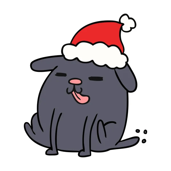 Mão Desenhada Desenhos Animados Natal Cão Kawaii — Vetor de Stock