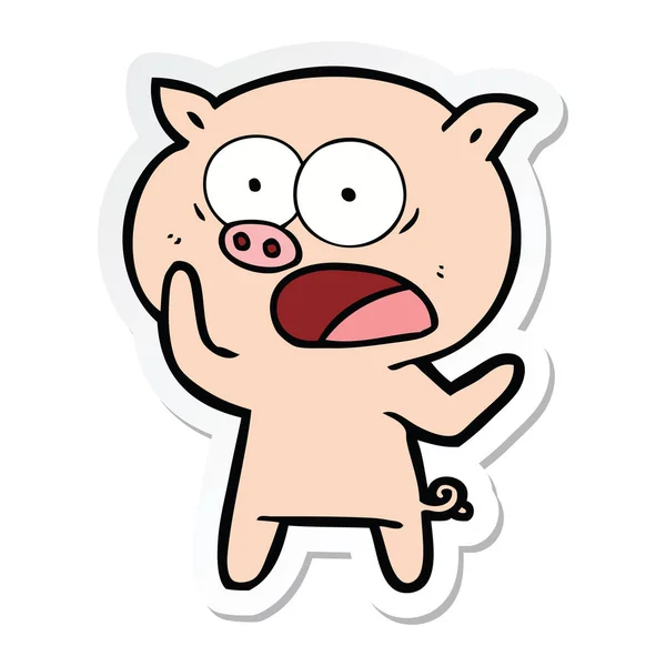 Aufkleber Eines Cartoon Schweins Schreit — Stockvektor