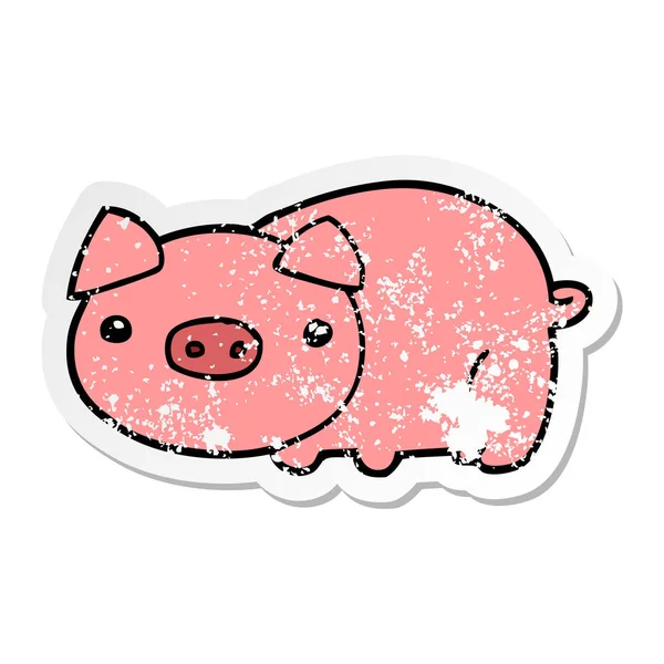 Distressed Sticker Cartoon Pig — Stock Vector