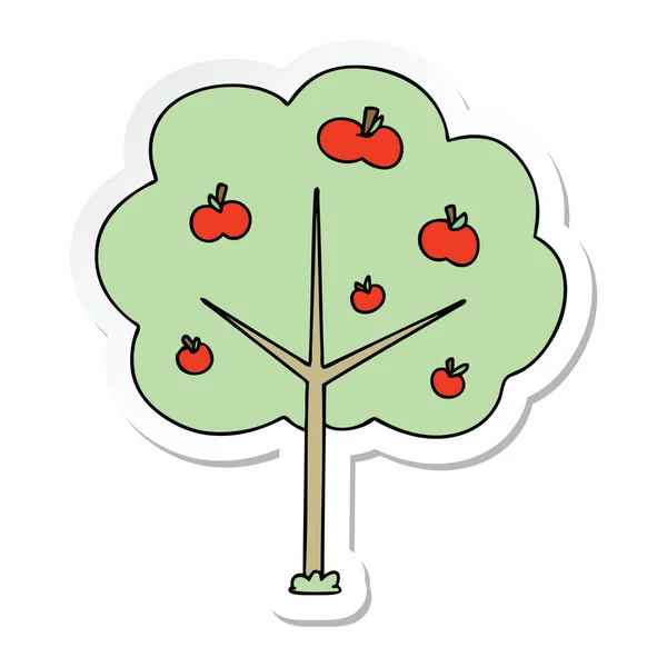 Sticker Van Een Eigenzinnige Hand Getrokken Cartoon Appelboom — Stockvector