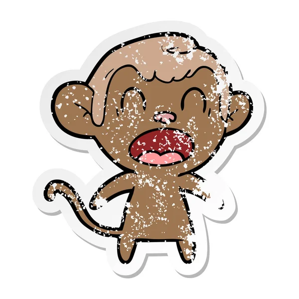 Distressed Sticker Shouting Cartoon Monkey — Stock Vector