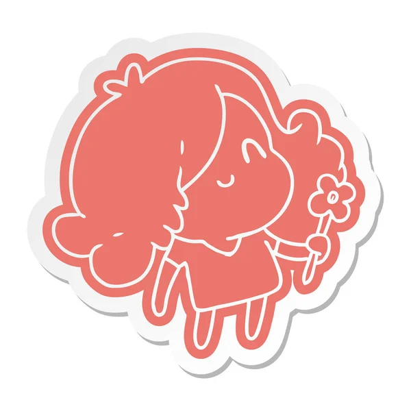 Cartoon Sticker Van Een Schattig Kawaii Meisje — Stockvector