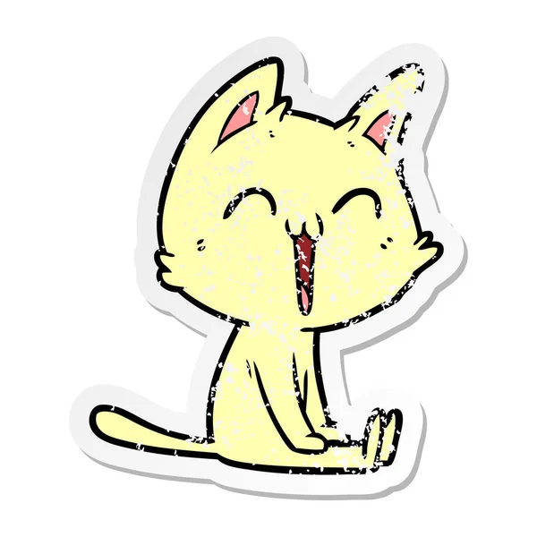 Verontruste Sticker Van Een Happy Cartoon Kat — Stockvector