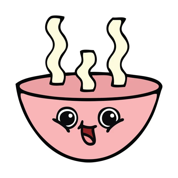 Lindo cuenco de dibujos animados de sopa caliente — Vector de stock