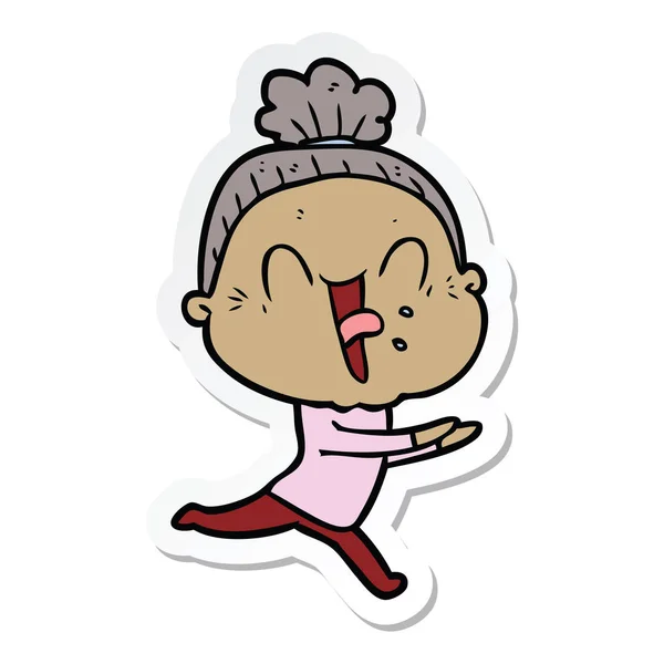 Sticker Van Een Cartoon Gelukkig Oude Vrouw — Stockvector