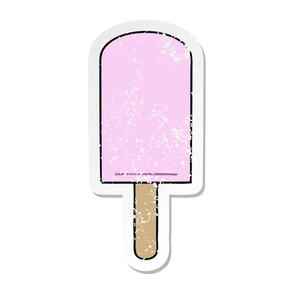 Verontruste Sticker Van Een Eigenzinnige Hand Getrokken Cartoon Ice Lolly — Stockvector