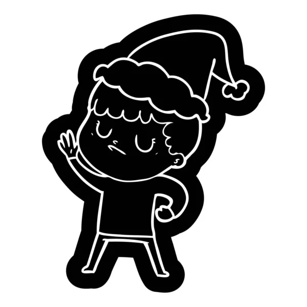 Cartoon icon of a grumpy boy wearing santa hat — Stock Vector