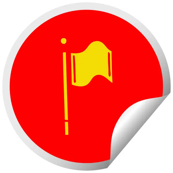 Autocollant pelant circulaire dessin animé drapeau rouge — Image vectorielle