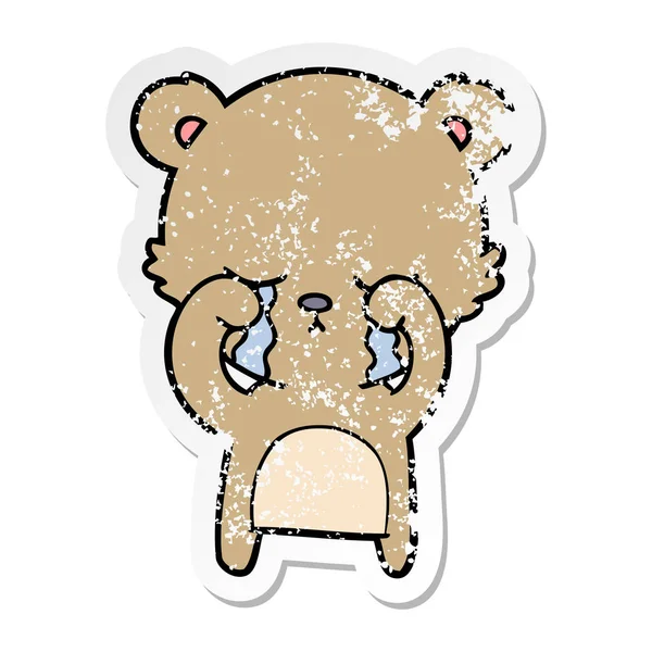 Distressed sticker of a crying cartoon bear — Stock Vector