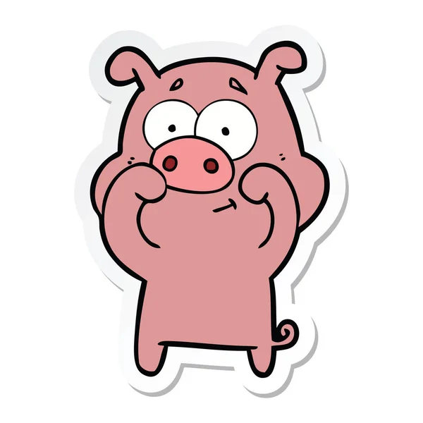 Autocollant d'un cochon de dessin animé heureux — Image vectorielle