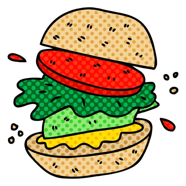 Komiksový Styl Bizarní Kreslených Vegetariánský Burger — Stockový vektor