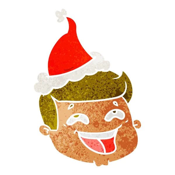 Lycklig Hand Dras Retro Tecknade Ett Manligt Ansikte Santa Hatt — Stock vektor