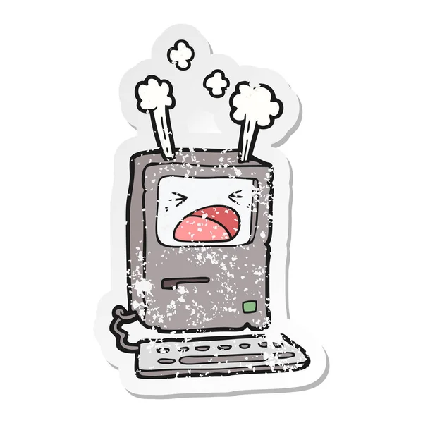 Verontruste sticker van een cartoon oververhitting van de computer — Stockvector