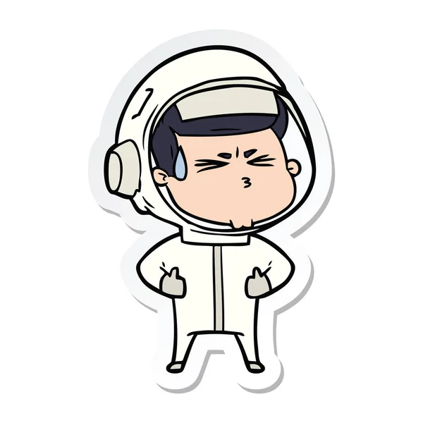 Sticker Cartoon Stressed Astronaut — Stock Vector