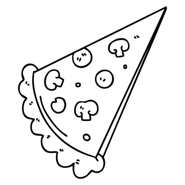 Eigenzinnige lijntekening cartoon plak van pizza — Stockvector